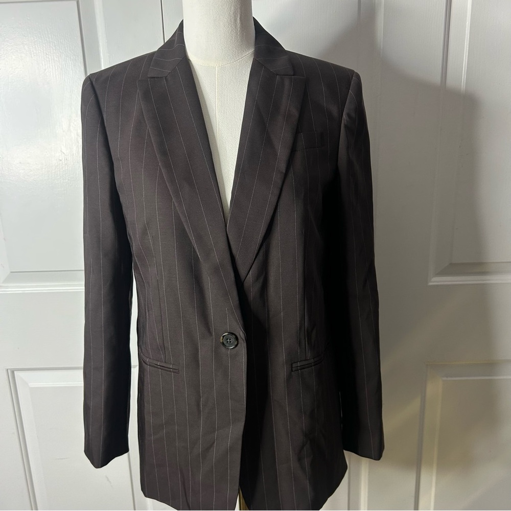 J.Crew Collection classic blazer in brown pinstripe wool blend (size 2) - Picture 2 of 7